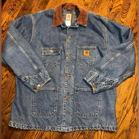 XL 90s Carhartt Denim Blanket Lined Chore Coat - Picture 2 of 9
